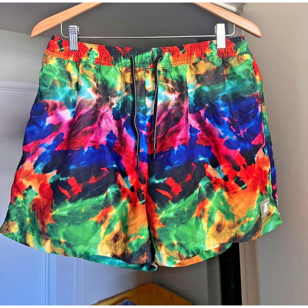 Topman Multicolor Abstract Swim Trunks L Tie Dye
